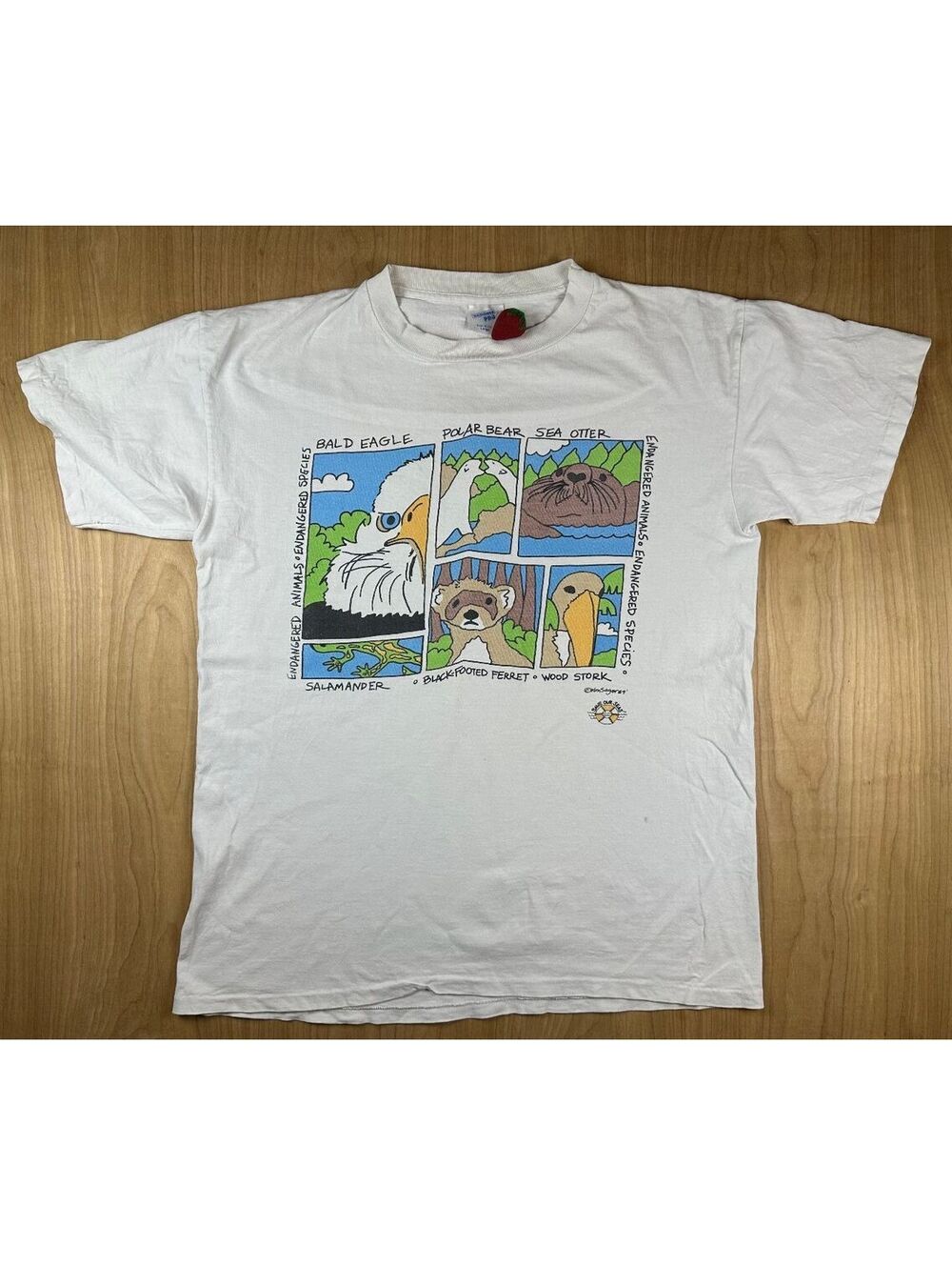 Vintage 80s Endangered Animals tshirt Single Stitch cartoon large species cotton